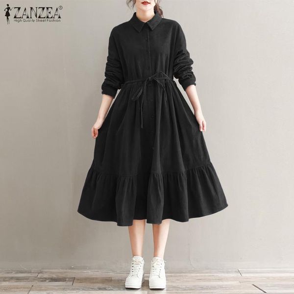 autumn women ruffles hem mid-calf sundress vintage corduroy dress casual lapel neck long sleeve with belt solid vestidos dresses, Black;gray
autumn women ruffles hem mid-calf sundress vintage corduroy dress casual lapel neck long sleeve with belt solid vestidos dresses, Black;gray