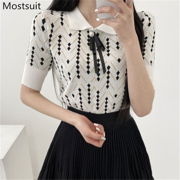 summer plaid knitted pullover sweater women korean fashion female short sleeve turn-down collar bow jumpers femme 210513, White;black
summer plaid knitted pullover sweater women korean fashion female short sleeve turn-down collar bow jumpers femme 210513, White;black