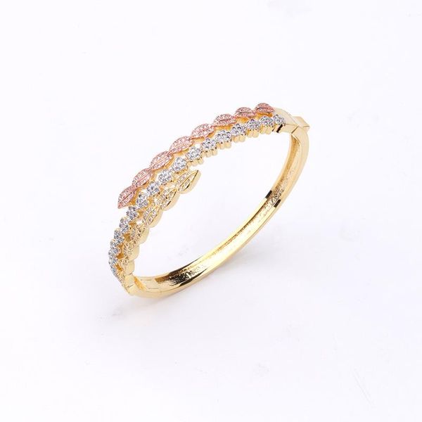 bangle fashion all-match three-row leaf flower bracelet small fresh three-color electroplating ring set personalized jewelry, Black 
bangle fashion all-match three-row leaf flower bracelet small fresh three-color electroplating ring set personalized jewelry, Black