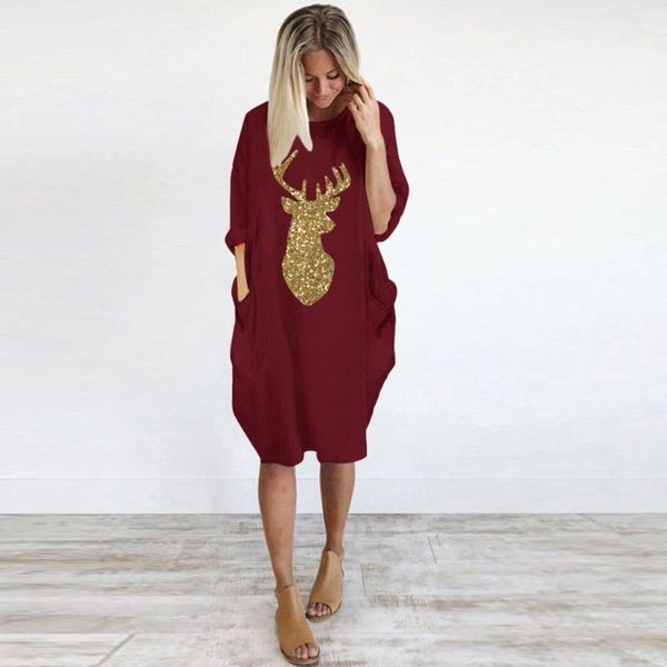 casual dresses womens plus size loose dress ladies o neck to the knee pocket christmas fawn print vestido mujer #g3, Black;gray
casual dresses womens plus size loose dress ladies o neck to the knee pocket christmas fawn print vestido mujer #g3, Black;gray