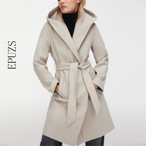 winter coat women hooded woolen jacket casual belt thick long za warm 210521, Black;brown
winter coat women hooded woolen jacket casual belt thick long za warm 210521, Black;brown