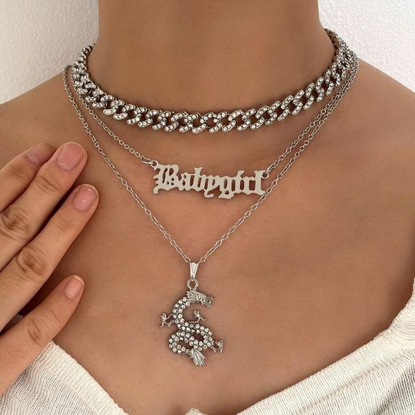 chains punk vintage multilayer crystal dragon letter pendant necklace for women rhinestone cuban chain choker hip hop jewelry, Silver
chains punk vintage multilayer crystal dragon letter pendant necklace for women rhinestone cuban chain choker hip hop jewelry, Silver