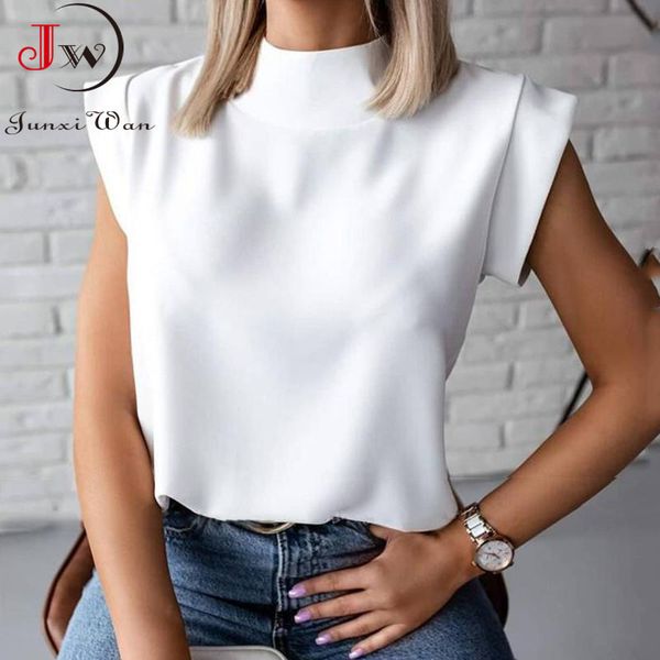 fashion women summer blouse shirt casual solid white turtleneck short sleeve elegant basic ladies ropa mujer plus size 210510
fashion women summer blouse shirt casual solid white turtleneck short sleeve elegant basic ladies ropa mujer plus size 210510