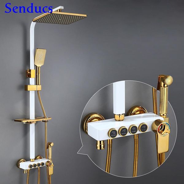 thermostatic shower set senducs white gold bathroom system quality brass faucet 38 temperature bath sets
thermostatic shower set senducs white gold bathroom system quality brass faucet 38 temperature bath sets