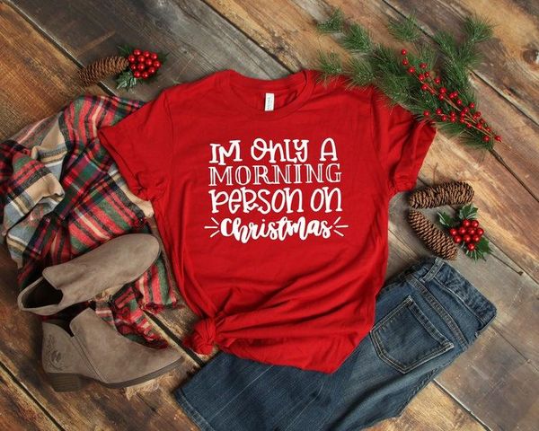 women's t-shirt only a morning person on christmas shirt short sleeve tee 100% cotton funny letter print graphic o neck tshirt y2k, White 
women's t-shirt only a morning person on christmas shirt short sleeve tee 100% cotton funny letter print graphic o neck tshirt y2k, White