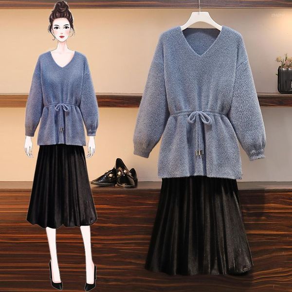 two piece dress winter large size ladies' sweet v-neck pullover strap sweater pleated pcs knitted suits women casual outfit knitwear, White
two piece dress winter large size ladies' sweet v-neck pullover strap sweater pleated pcs knitted suits women casual outfit knitwear, White