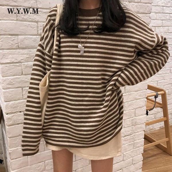 women's sweaters wywm classic o-neck striped sweater women oversized korean cashmere pullover 2021 fall winter long sleeve warm female, White;black
women's sweaters wywm classic o-neck striped sweater women oversized korean cashmere pullover 2021 fall winter long sleeve warm female, White;black