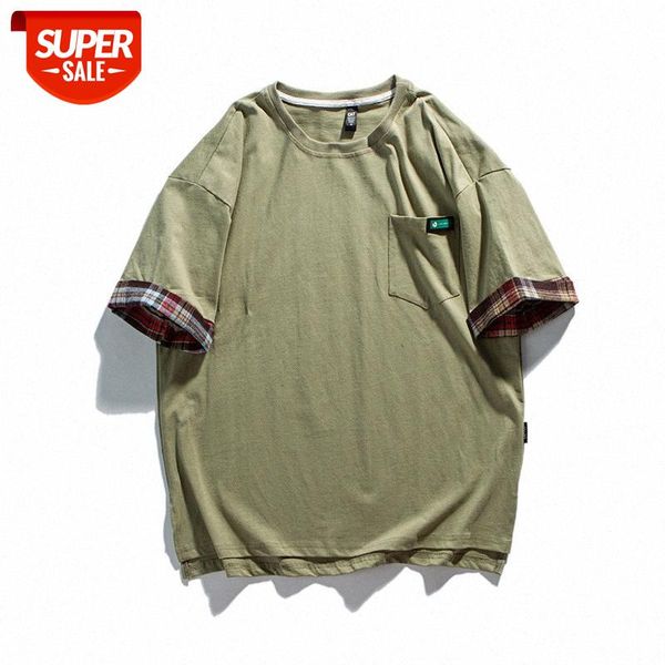20 summer men's short-sleeved contrast color stitching plaid sleeve pocket printing round neck pullover casual t-shirt #877j, White;black
20 summer men's short-sleeved contrast color stitching plaid sleeve pocket printing round neck pullover casual t-shirt #877j, White;black