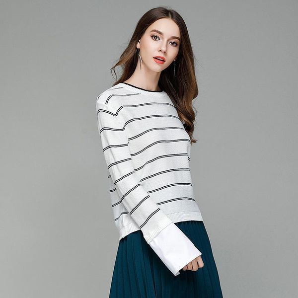 women's sweaters woman sweater knitted pullover all-match slim striped korean style long sleeve o-neck black khaki wh, White;black
women's sweaters woman sweater knitted pullover all-match slim striped korean style long sleeve o-neck black khaki wh, White;black