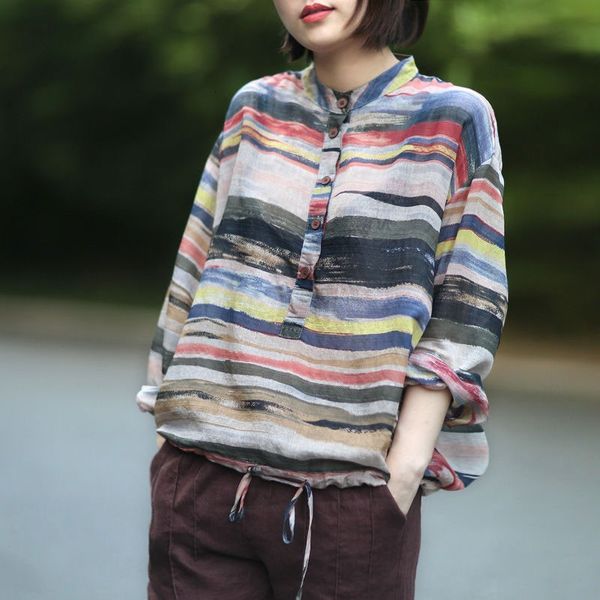 women's blouses & shirts spring autumn arts style women long sleeve loose stand collar vintage striped casual femme plus size, White
women's blouses & shirts spring autumn arts style women long sleeve loose stand collar vintage striped casual femme plus size, White