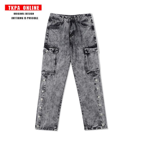 tkpa high street breasted washed jeans men's and women's hip hop multi bag loose tooling wide leg daddy pants, Black
tkpa high street breasted washed jeans men's and women's hip hop multi bag loose tooling wide leg daddy pants, Black