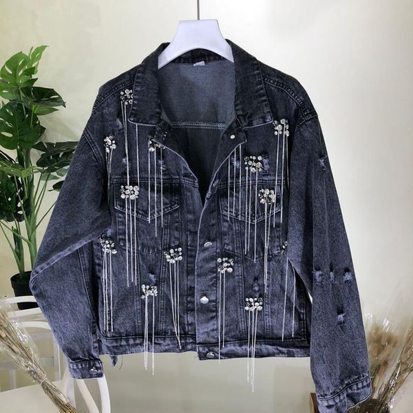 women's jackets cowboy heavy industries rivet coat womans short beads 2021 spring loose hole denim jacket students casual jeans coats, Black;brown
women's jackets cowboy heavy industries rivet coat womans short beads 2021 spring loose hole denim jacket students casual jeans coats, Black;brown