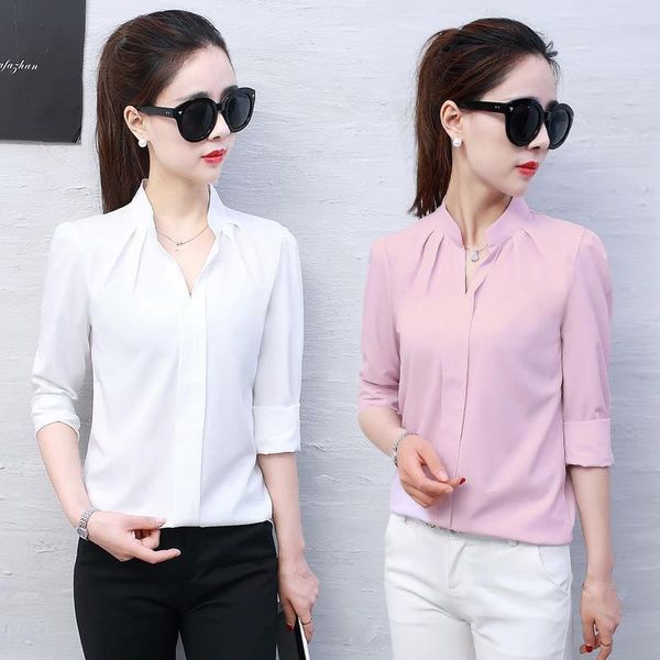 white solid womens shirts blouse femme spring summer chiffon women casual long sleeve slim streetwear office ladies q1253
white solid womens shirts blouse femme spring summer chiffon women casual long sleeve slim streetwear office ladies q1253