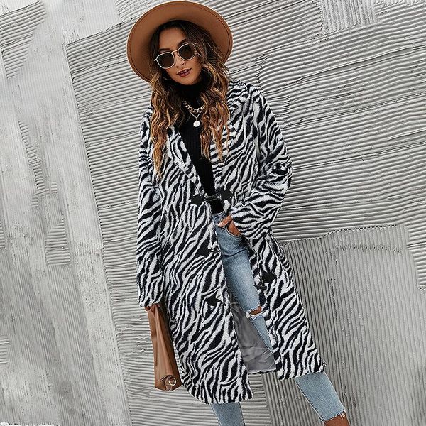 women's wool & blends coat thickened in winter 2021 zebra print horn buckle long sleeve belt lining fashion, Black
women's wool & blends coat thickened in winter 2021 zebra print horn buckle long sleeve belt lining fashion, Black