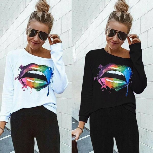 women's t-shirt women colorful lip printed autumn spring crew neck long sleeves casual fashion ladies soft pullover t shirt, White
women's t-shirt women colorful lip printed autumn spring crew neck long sleeves casual fashion ladies soft pullover t shirt, White