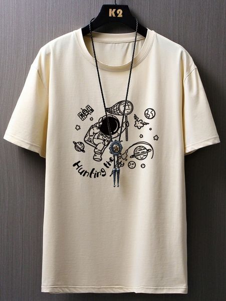 men letter and astronaut print tee q1s8#, White;black