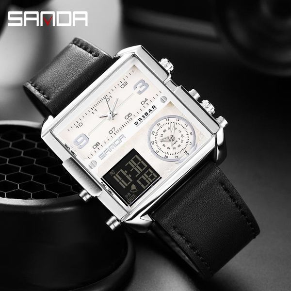 wristwatches sanda 2021 brand men's sports creative 3 time zone fashion quartz watch led waterproof leather male clock relogio masculin, Slivery;brown
wristwatches sanda 2021 brand men's sports creative 3 time zone fashion quartz watch led waterproof leather male clock relogio masculin, Slivery;brown
