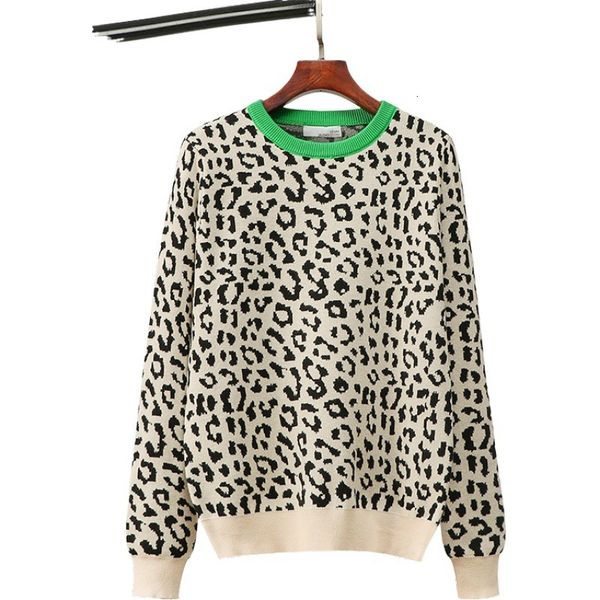 women's sweaters european and american 19 autumn winter style o neck crew leopard pattern jacquard fashion sweater be9c, White;black 
women's sweaters european and american 19 autumn winter style o neck crew leopard pattern jacquard fashion sweater be9c, White;black