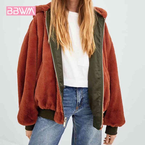 long sleeve black winter women's double-sided wearing bomber jacket wild loose faux fur hooded women's jacket 210507
long sleeve black winter women's double-sided wearing bomber jacket wild loose faux fur hooded women's jacket 210507