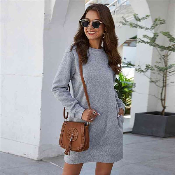 fall winter casual solid women dress color over the knee round neck long sleeve pocket sweater mini loose, Black;gray
fall winter casual solid women dress color over the knee round neck long sleeve pocket sweater mini loose, Black;gray