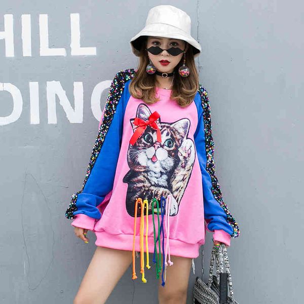 hoodies cec from the cartoon women's nightgown european station autumn sequins loose superior jacket in brand fashion, Black
hoodies cec from the cartoon women's nightgown european station autumn sequins loose superior jacket in brand fashion, Black