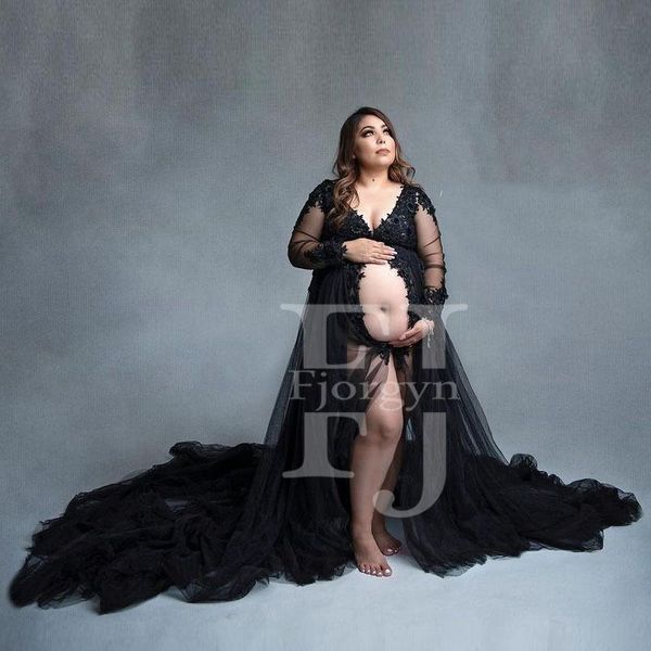 delicate black lace and tulle maternity gown for poshoot or babyshower customize long sleeve open front slit woman robes 2021 casual dresses, Black;gray
delicate black lace and tulle maternity gown for poshoot or babyshower customize long sleeve open front slit woman robes 2021 casual dresses, Black;gray