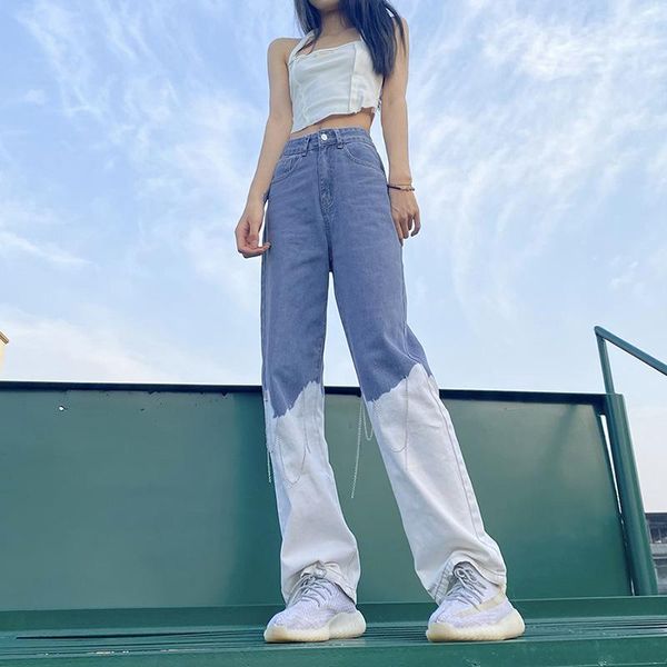 women's jeans summer loose fashion high waist contrast color casual denim straight leg pants women, Blue
women's jeans summer loose fashion high waist contrast color casual denim straight leg pants women, Blue