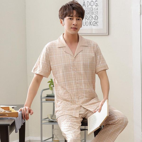men's sleepwear pajamas summer short sleeve home clothes full pure cotton plaid pyjamas men lounge pajama sets nihgtwear, Black;brown
men's sleepwear pajamas summer short sleeve home clothes full pure cotton plaid pyjamas men lounge pajama sets nihgtwear, Black;brown