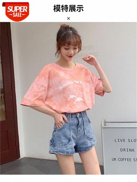 tie-dye pink short-sleeved t-shirt female new design sense loose korean style printed student #t207, White
tie-dye pink short-sleeved t-shirt female new design sense loose korean style printed student #t207, White