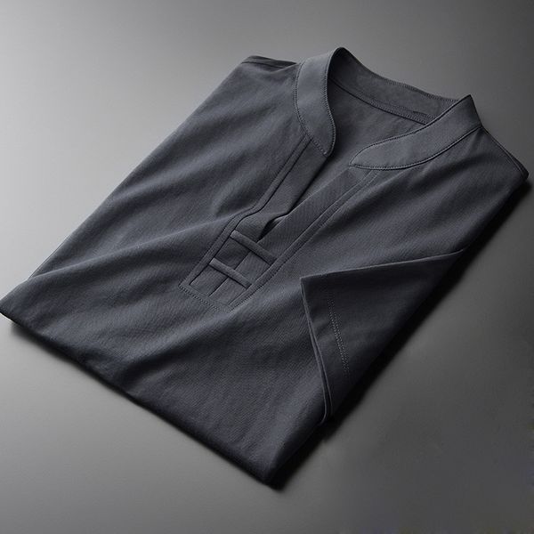 tee shirt shirt stand collar men t-shirt luxury thin fabric short sleeve mens t-shirts plus size 4xl summer slim fit casual man tee, White;black 
tee shirt shirt stand collar men t-shirt luxury thin fabric short sleeve mens t-shirts plus size 4xl summer slim fit casual man tee, White;black