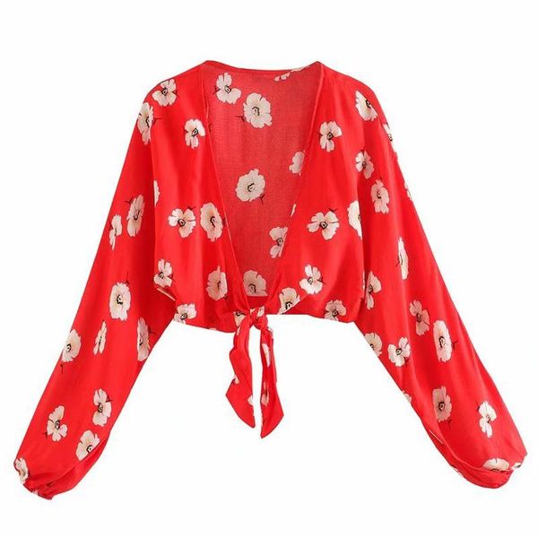 women's blouses & shirts agong summer v neck short women fashion floral printed red elegant knot long sleeve female ladies es, White
women's blouses & shirts agong summer v neck short women fashion floral printed red elegant knot long sleeve female ladies es, White