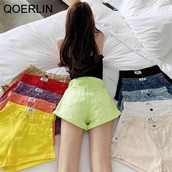 11 candy colors summer women high waist button wig leg jeans shorts casual female loose fit blue denim plus 210601, White;black 
11 candy colors summer women high waist button wig leg jeans shorts casual female loose fit blue denim plus 210601, White;black