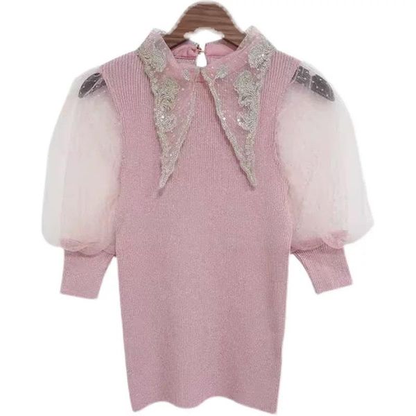 women's sweaters sweet pink quanlity knitted pullover sweater women slim fit mesh puff sleeve lace bling collar pull femme jersey mujer, White;black
women's sweaters sweet pink quanlity knitted pullover sweater women slim fit mesh puff sleeve lace bling collar pull femme jersey mujer, White;black