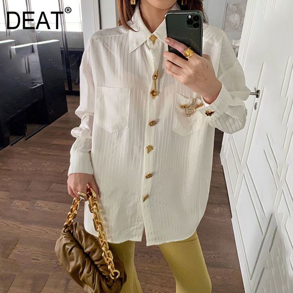 lapel collar long sleeve gold decoration loose stripe imitation acetate white shirt women casual spring gx895 210421
lapel collar long sleeve gold decoration loose stripe imitation acetate white shirt women casual spring gx895 210421