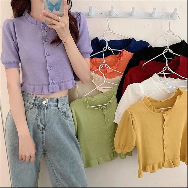 ruffles collar knitted short women sweater puff sleeve cropped slim cardigans single breasted crop female, White;black
ruffles collar knitted short women sweater puff sleeve cropped slim cardigans single breasted crop female, White;black