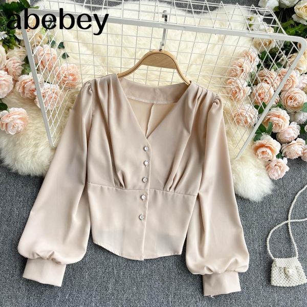 women retro solid blouse v neck puff sleeve button slim spring korean casual streetwear chiffon short blouses 210512, White
women retro solid blouse v neck puff sleeve button slim spring korean casual streetwear chiffon short blouses 210512, White
