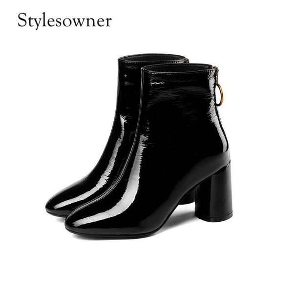 boots stylesowner england shallow all-match winter casual thick heels patent leather back zipper, Black
boots stylesowner england shallow all-match winter casual thick heels patent leather back zipper, Black