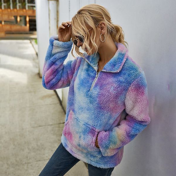 women's hoodies & sweatshirts tie-dye fluffy thicken pocket zipper turn-down collar female sweatshirt autumn casual ladies pullov, Black
women's hoodies & sweatshirts tie-dye fluffy thicken pocket zipper turn-down collar female sweatshirt autumn casual ladies pullov, Black