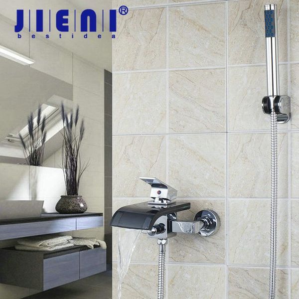 chrome wall mounted bathroom faucet black glass spout with handheld shower tap mixer bathtub basin sink sets
chrome wall mounted bathroom faucet black glass spout with handheld shower tap mixer bathtub basin sink sets