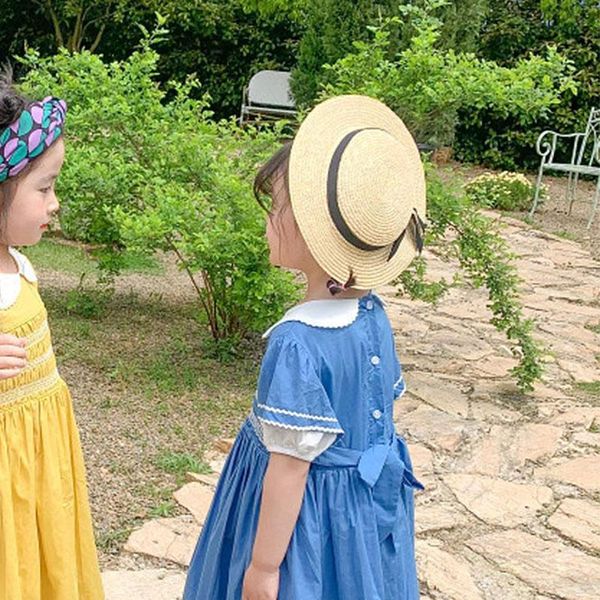 wide brim hats children's cap bow wheat straw hat black ribbon flat sun protection caps girl summer beach holiday, Blue;gray
wide brim hats children's cap bow wheat straw hat black ribbon flat sun protection caps girl summer beach holiday, Blue;gray