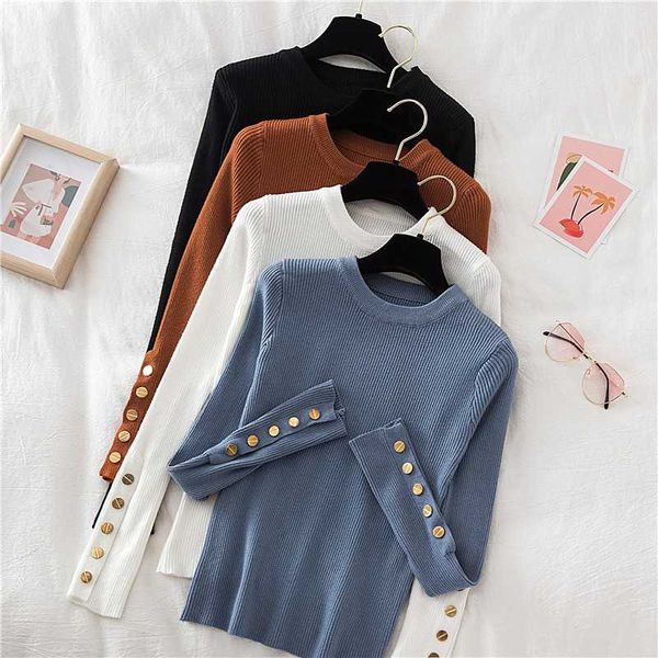 women's sweaters 2021 autumn winter thick sweater knitted button long sleeve half high collar slim fitting pullover soft warm top, White;black
women's sweaters 2021 autumn winter thick sweater knitted button long sleeve half high collar slim fitting pullover soft warm top, White;black