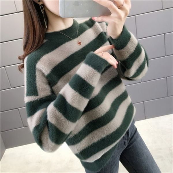 style mink fleece sweater women fall/winter loose outer wear striped western bottoming shirt 210427, White;black
style mink fleece sweater women fall/winter loose outer wear striped western bottoming shirt 210427, White;black
