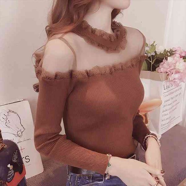 woman chandails gauzy womens sweaters off the shoulder t shirt slim lace edge long sleeve sweater autumn, White;black
woman chandails gauzy womens sweaters off the shoulder t shirt slim lace edge long sleeve sweater autumn, White;black