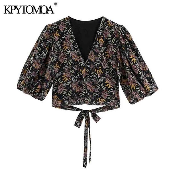 women fashion floral print cropped blouses puff sleeve elastic waist back tied female shirts chic 210420, Black;white
women fashion floral print cropped blouses puff sleeve elastic waist back tied female shirts chic 210420, Black;white