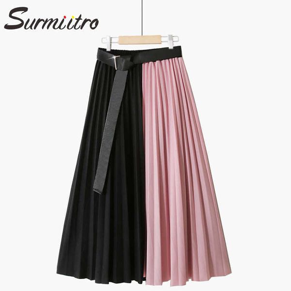surmiitro midi long pleated skirt women korean style pink black patchwork high waist mid-length a line skirt female belt 210712
surmiitro midi long pleated skirt women korean style pink black patchwork high waist mid-length a line skirt female belt 210712