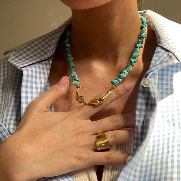 pendant necklaces vintage bohemian beads gravel blue turquoise natural stones choker kiss dolphin for women fashion trendy necklace jewelry, Silver
pendant necklaces vintage bohemian beads gravel blue turquoise natural stones choker kiss dolphin for women fashion trendy necklace jewelry, Silver