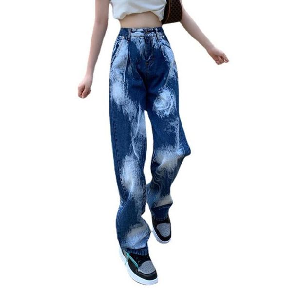 women's jeans fashion blue tie-dye streetwear high waist loose wide leg denim pants straight mopping trousers s1257
women's jeans fashion blue tie-dye streetwear high waist loose wide leg denim pants straight mopping trousers s1257