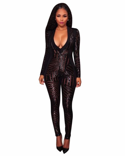women's jumpsuits & rompers fashion solid deep v full sleeves sequined mesh skinny jumpsuit, Black;white
women's jumpsuits & rompers fashion solid deep v full sleeves sequined mesh skinny jumpsuit, Black;white