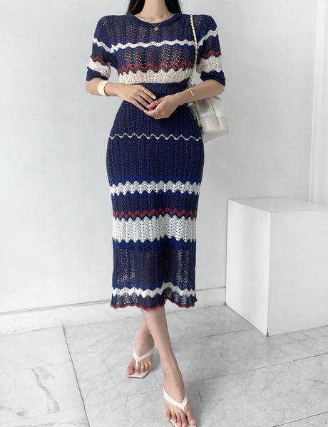 two piece dress zawfl - women's striped set, woven and dark blue skirt, korean style, elegant, 2-piece business knit, White