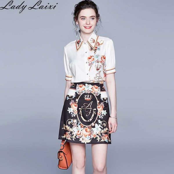 summer fashion runway skirts suit two pieces set women's sweet white blouse shirt luxury flower print high waist mini skirt 210529
summer fashion runway skirts suit two pieces set women's sweet white blouse shirt luxury flower print high waist mini skirt 210529